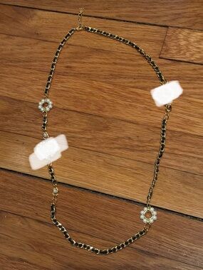 Gold Tone Pearl Flower Designer Inspired Necklace